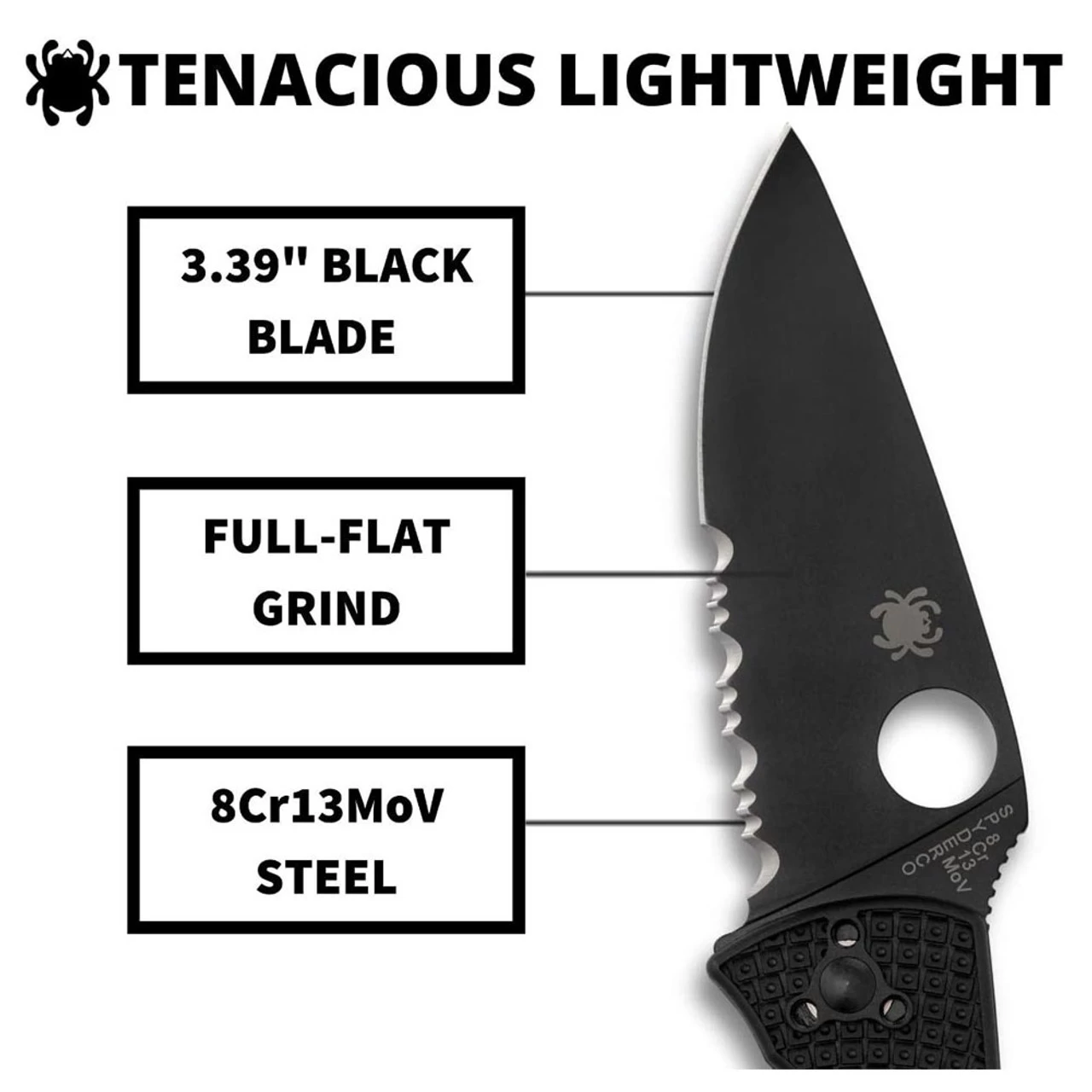 SPYDERCO Tenacious Lightweight Black Blade Folding Knife (C122PSBBK) - Image 2
