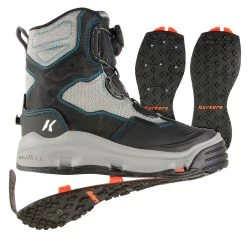 KORKERS Women's Darkhorse Grey/Aqua Fishing Boot With Kling-On And Studded Kling-On Soles (FB2720)